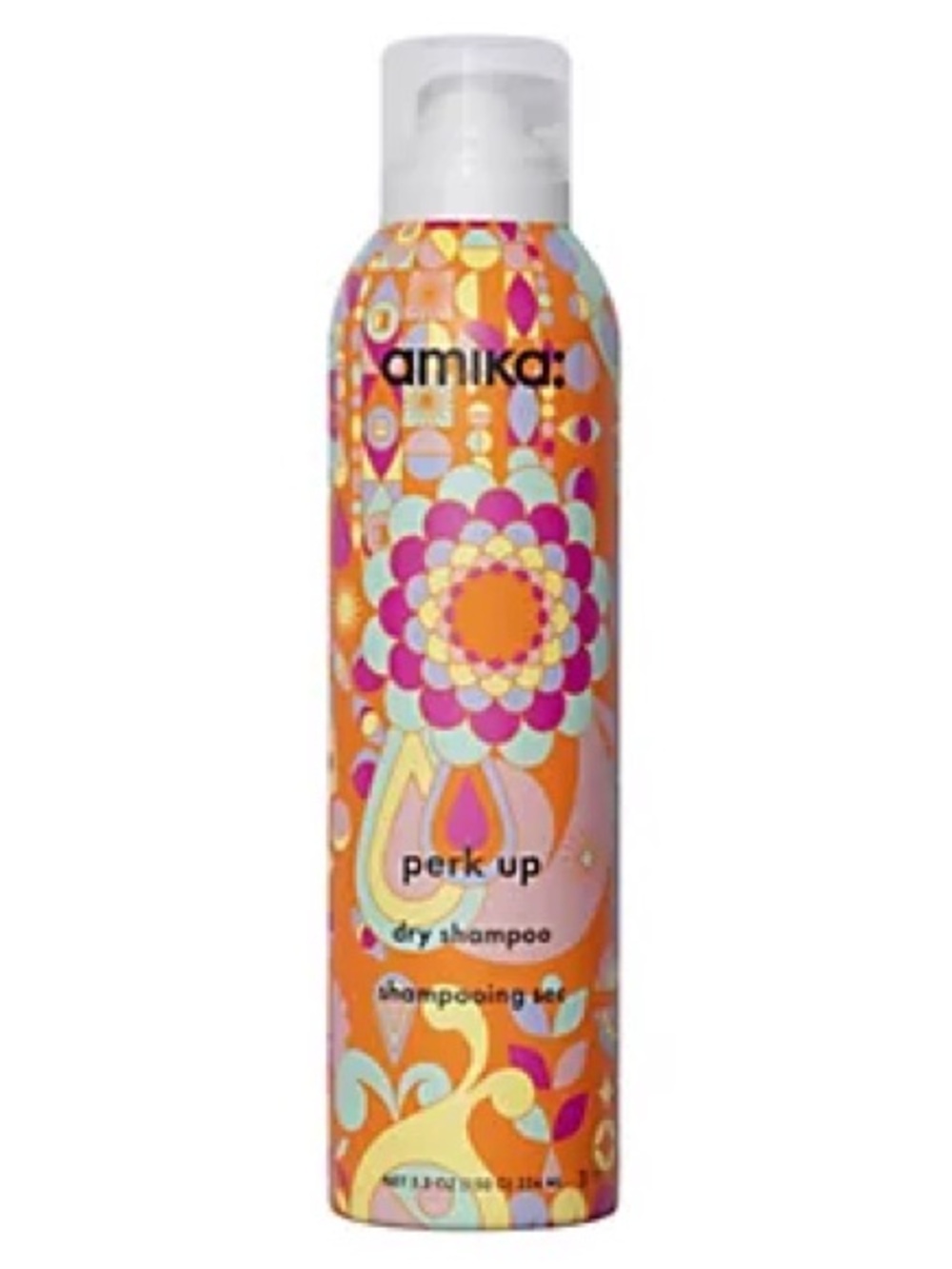 amika Perk Up Dry Shampoo Spray — Orange with Pink & Aqua Floral Design